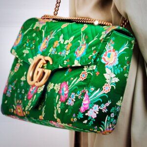 Gucci Jacquard Matelasse Floral Maxi GG Marmont Shoulder Bag